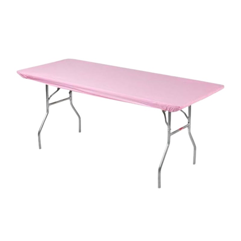 Kwik-Covers 6' Rectangle Plastic Table Covers 30" x 72", Bundle of 5 (Pink) - Image 1
